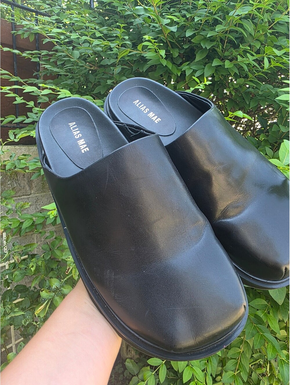 Alias Mae Black Leather Slip-On Platform Shoes,